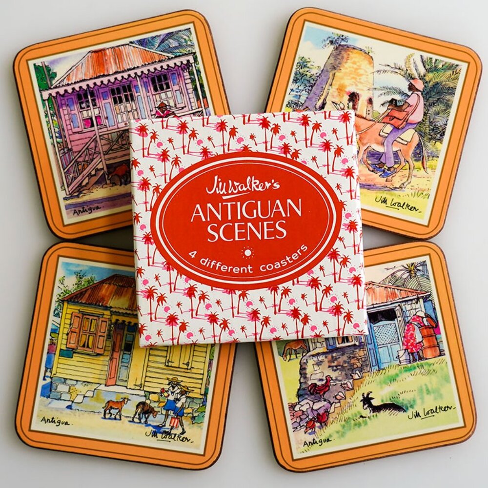 Jill Walker's Antiguan Scenes, Vintage 4 Coasters